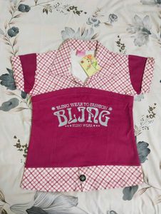 Stylish Magenta and Checked Girls Top