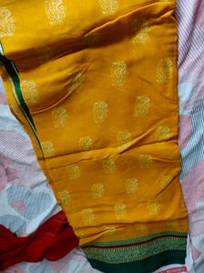Vibrant Yellow Saree with Green Border