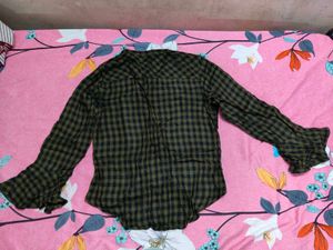 Green Checked Long Sleeve Top