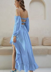 Chic Blue Off-Shoulder Ruffle Dress