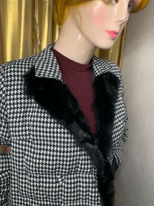Houndstooth Jacket with Fur Trim