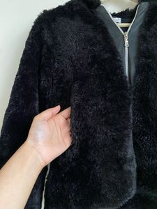 Cozy Black Faux Fur Jacket with cap