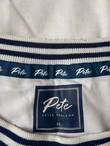 Men's White Striped Neck T-Shirt