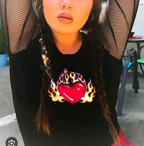 21279. Black Heart Flame Graphic Long Sleeve Top