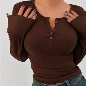Ribbed Long Sleeve Henley Top