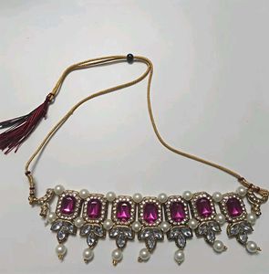 Stunning Pink Stone &amp; Pearl Necklace Set