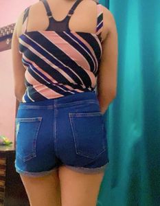 Striped Top &amp; Denim Shorts Set