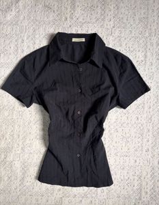 Chic Black Short Sleeve Button-Up Top