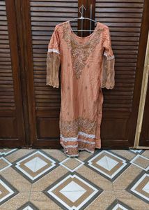 Embroidered Peach Kurta