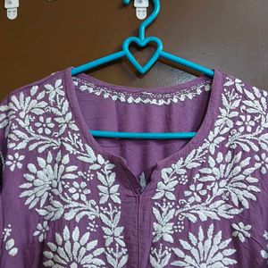Purple Kurta Set with White Embroidery