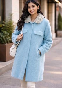 Light Blue Sherpa Collar Coat
