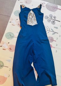 Stylish Teal Jumpsuit with Gold Embellishment