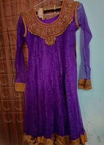 Purple Embroidered Anarkali Kurta With Dupatta