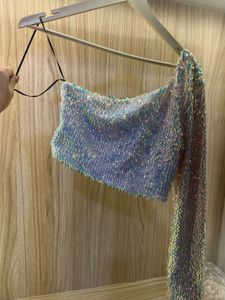 H&M New Sparkly Sequin One-Sleeve Crop Top