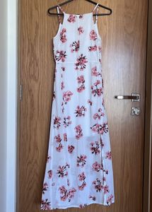 White Floral Print Midi Dress