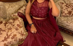 new maroon hooded blouse lehenga choli
