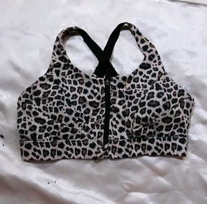 Animal Print Zip-Front Sports Bra