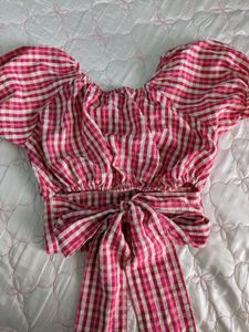 Gingham Puff Sleeve Crop Top
