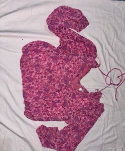 Pink Floral Tie-Up Top | Full Sleeves