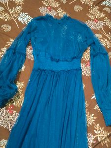 Teal Embroidered Tulle Gown