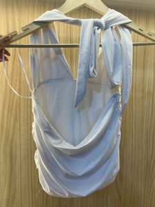 ZARA Chic White Halterneck Ruched Crop Top