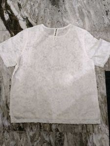 White Textured Short Sleeve Top