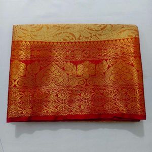 Luxurious Golden &amp; Red Silk Saree