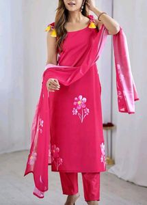 Vibrant Pink Floral Kurta Set with Dupatta