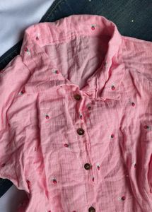 Cute Cotton Comfy Pink Shirt &amp; Tiered Skirt Set