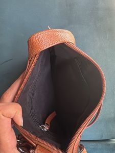 Tan Leather Crossbody Multizip Bag