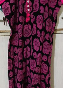 Black Kurta with Pink Rose Print