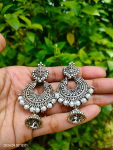 Trendy Silver Oxidized Hanging Earring