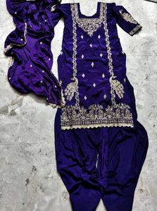 Elegant Purple Kurta Set with Gold Embroidery
