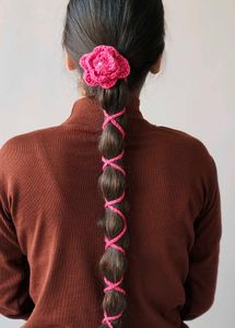 Handmade Crochet Rose Hair Tie Accessory