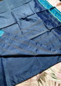 Elegant Blue Silk Saree with Striped Border