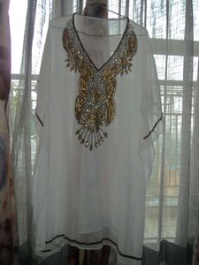 Long sheer White beaded kaftan 🦢✨