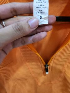 Orange Quarter Zip Long Sleeve Top