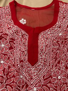 Red Chikankari Kurta