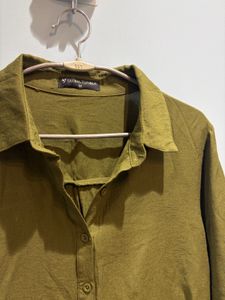 Olive Green Collared Button-Up Top