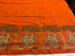 Vibrant Cotton 🍊Saree with Krishna Motif