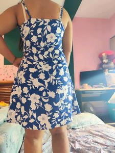 Blue Floral Print Summer Dress
