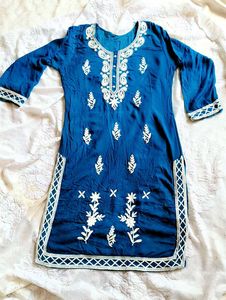 Teal Chikankari Rayon Kurta