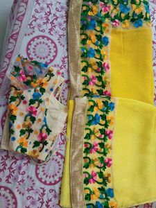 Vibrant Embroidered Yellow Saree with Blouse