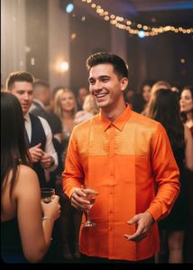 Orange Patterned Men's Shirt