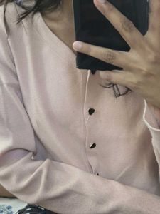 Light Pink Button-Down Knit Cardigan