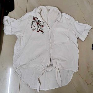 White Embroidered Tie Up Shirt