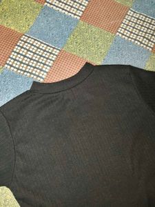 Solid Black Mock Neck T-Shirt