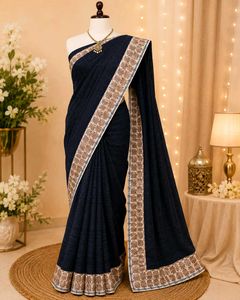 Elegant Navy Blue Saree with Intricate Border
