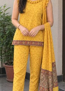 Yellow Printed Co-ord Set (with Dupatta)