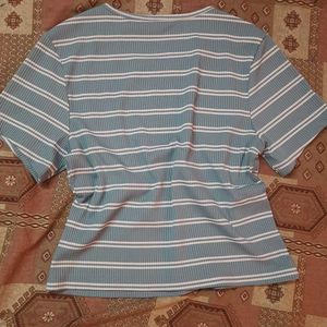 Blue Striped Cropped Top